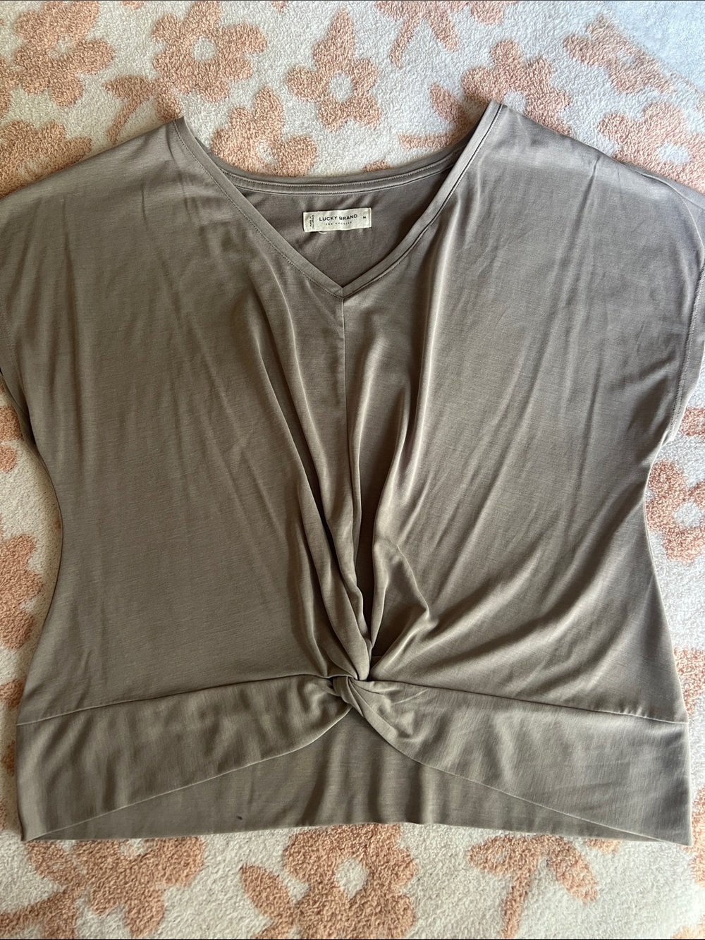 Lucky Brand Taupe Short Sleeve Twist Front Tee